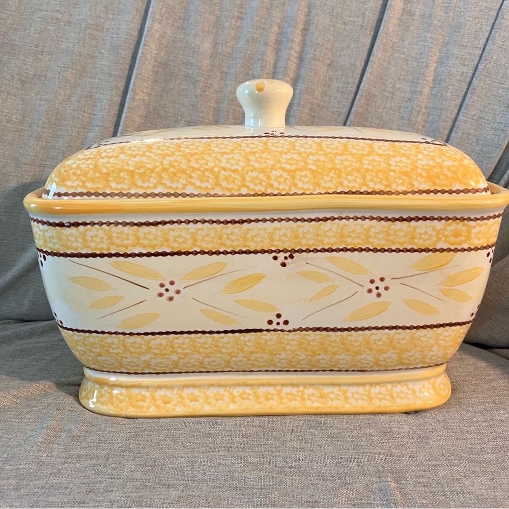 Yellow Floral Ceramic Covered Bread Box Temp-Tations